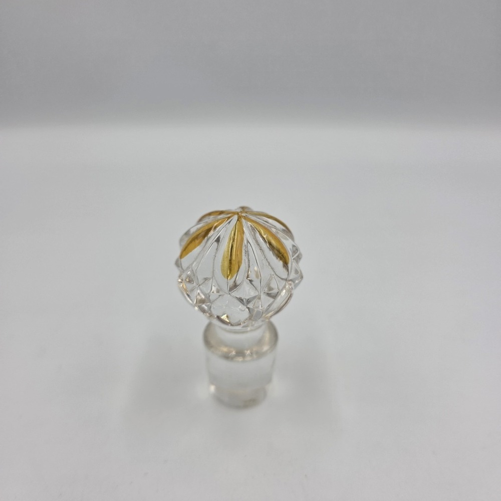 Val St. Lambert Round Cut Glass Crystal & Amber  Decanter Topper Stopper No. 431